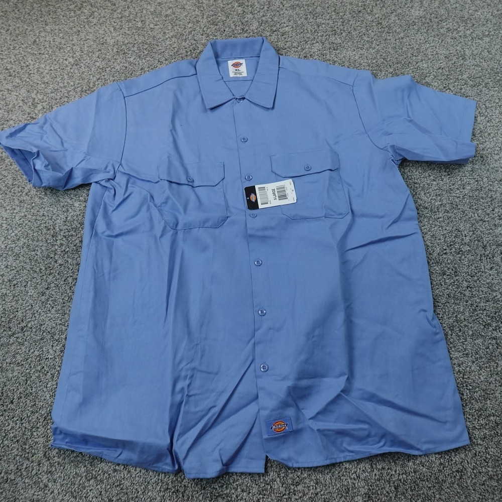 NEW Dickies Shirt Mens XL Blue Twill Short Sleeve Button Up Workwear Uniform Top